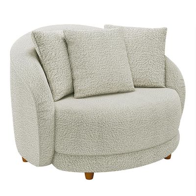 Kit 02 Poltronas Decorativa Sala De Estar Base Fixa De Madeira Witta M03 Bouclê Bege Claro