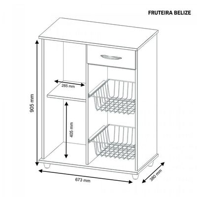 Fruteira 1 Porta 1 Gaveta 2 Cestos New Belize Notavel-brilho