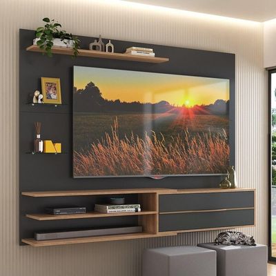Painel Para Tv Até 65 Polegadas 1 Porta E Prateleiras Multimóveis Mp1064 Preto/rustic Preto/rustic