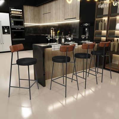 Banqueta Baixa Cozinha Sala Jantar Bancada Milão L02 Couríssimo Marrom Preto