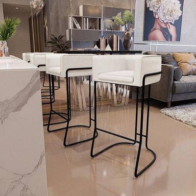 Banqueta Fixa Base De Aço Preto Betina D02 Linho Cru C-443