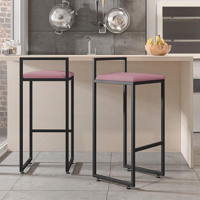 Banqueta Alta Cozinha De Jantar Hanna L02 Preto Suede Rosê