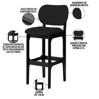 Banqueta Alta Para Cozinha Madeira Fixa Betta L02 Preto Facto Preto - Lyam Decor