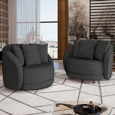 Poltrona Decorativa Para Sala De Estar Fixa Pés Madeira Witta M03 Linho Chumbo