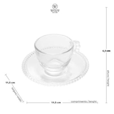 Conjunto com 4 Xícaras e Pires para Café Wolff Pearl em Cristal - 80 ml