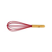 Batedor Manual de Massas ou Ovos Le Bamboo em Silicone Vermelho com Cabo de Madeira