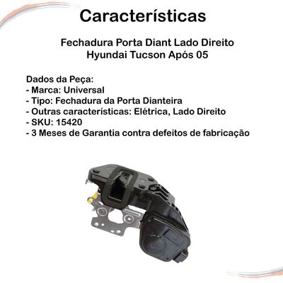 Fechadura Elétrica Tucson Porta Diant Direita 2005 2006 2007