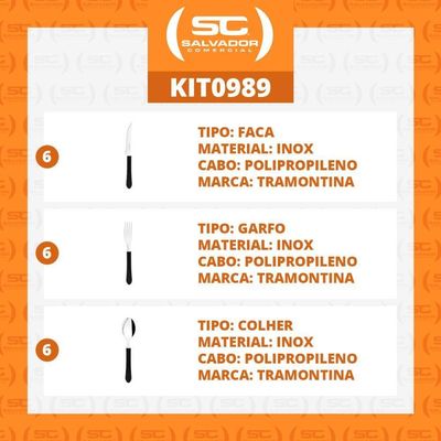 Kit - Jogo De Facas, Garfos E Colheres Leme 18 Peças Em Aço Inox Cabo Preto Pbag - Tramontina