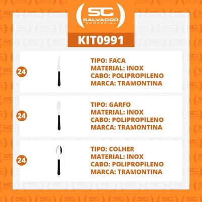 Kit - Jogo De Facas, Garfos E Colheres Leme 72 Peças Em Aço Inox Cabo Preto Pbag - Tramontina