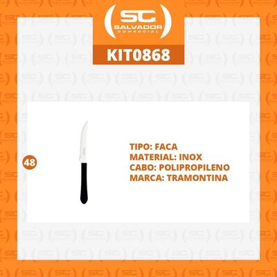 Kit - 48 Facas Para Churrasco Leme Com Lâmina Em Aço Inox 4 Pol Cabo Preto Fpbag - Tramontina