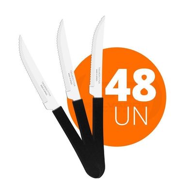 Kit - 48 Facas Para Churrasco Leme Com Lâmina Em Aço Inox 4 Pol Cabo Preto Fpbag - Tramontina