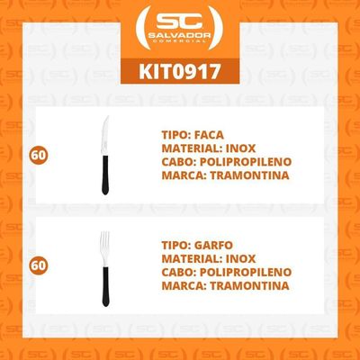 Kit - Jogo De Facas E Garfo Leme 120 Peças Em Aço Inox Cabo Preto Pbag - Tramontina
