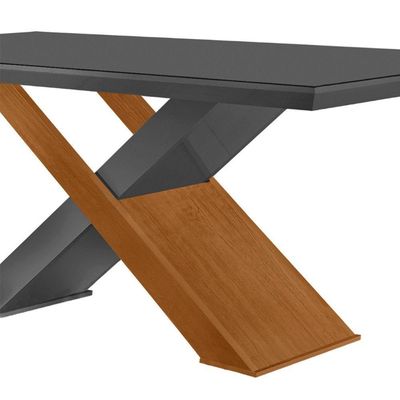 Mesa Para Sala De Jantar Carol 180cm Em Mdf E Vidro Canto Reto Grafite/ Imbuia/ Serig. Grafite