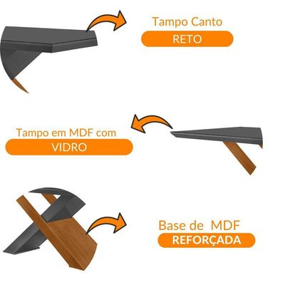 Mesa Para Sala De Jantar Carol 180cm Em Mdf E Vidro Canto Reto Grafite/ Imbuia/ Serig. Grafite