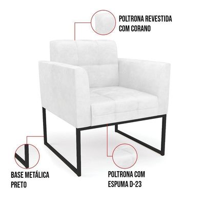 Poltrona Elisa Corano Branco Base Metálica Industrial Preto - D'rossi