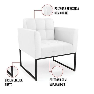 Poltrona Elisa Corino Base Metálica Industrial Preto - D'rossi Cor Branco