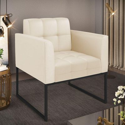 Poltrona Elisa Corino Base Metálica Industrial Preto - D'rossi Cor Bege