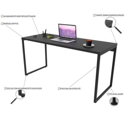 Kit Mesa Para Escritório Com Estante 150 Cm Preto Onix