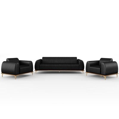 Kit Sofá 3 Lugares 210Cm Com 2 Poltronas Molino Preto B-159
