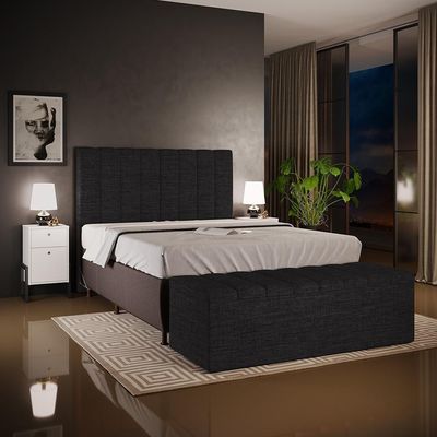 Calçadeira Recamier Baú Casal Queen 160X50 Cm Linho Chumbo