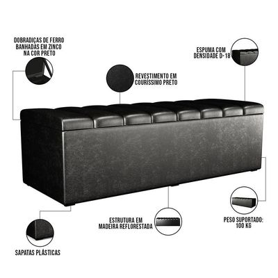 Calçadeira Recamier Baú Casal 140X50 Cm Preto