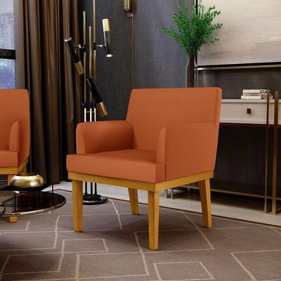 Kit 02 Poltronas Decorativas Sala De Estar Beatriz Base Mel W01 Tecido Terracota