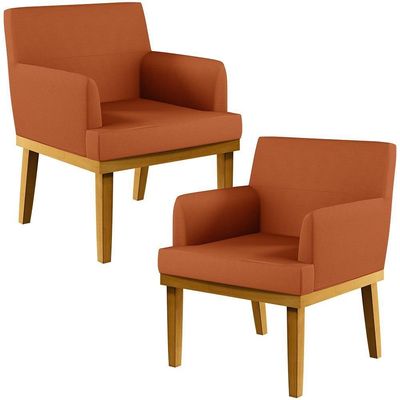 Kit 02 Poltronas Decorativas Sala De Estar Beatriz Base Mel W01 Tecido Terracota
