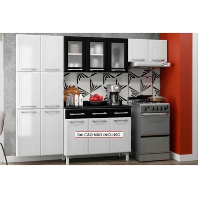 Cozinha Modulada Completa Topázio 3 Peças (2 Armários + 1 Paneleiro) CPT123 Branco/Preto - Telasul