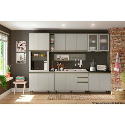 Balcão de Cozinha Modulado c/ Porta Condimentos Connect s/ Tampo 20cm Duna/Cristal - Henn