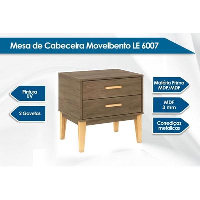 Mesa Cabeceira Casal LE 6007 c/ 2 Gavetas Branco - Movelbento