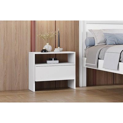 Mesa Cabeceira Casal Etno c/ 1 Gaveta Branco - Novo Horizonte
