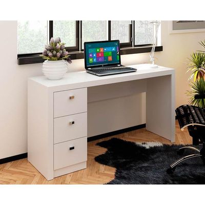 Mesa de Computador Solteiro ME4102 c/ 3 Gavetas Branco - Tecno Mobili