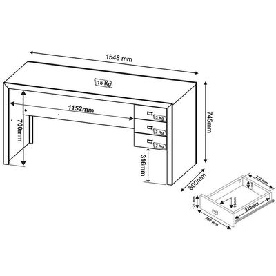 Mesa de Computador Solteiro ME4113 c/ 3 Gavetas Preto - Tecno Mobili