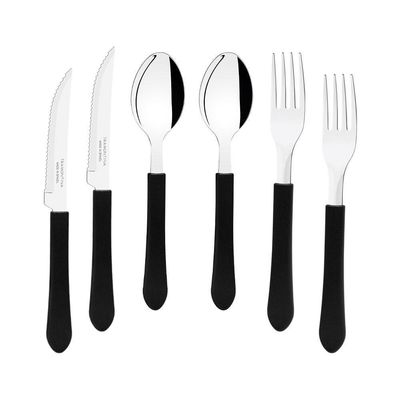 Kit - Jogo De Facas, Garfos E Colheres Leme 180 Peças Em Aço Inox Cabo Preto Pbag - Tramontina