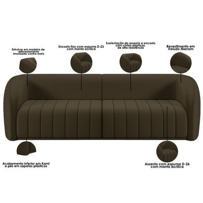 Kit Sofá 5 Lugares Para Sala Estar 332 Cm Com 01 Poltrona Lazio M03 Veludo Marrom - Lyam Decor