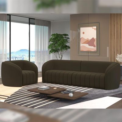 Kit Sofá 5 Lugares Para Sala Estar 332 Cm Com 01 Poltrona Lazio M03 Veludo Marrom - Lyam Decor