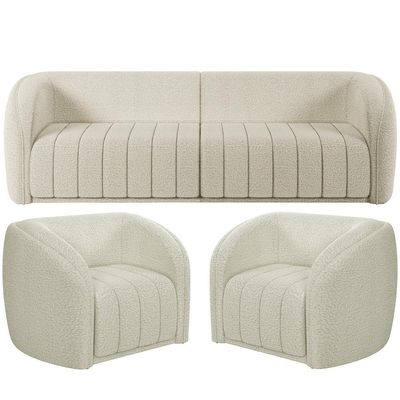 Kit Sofá 04 Lugares Para Sala 292 Cm Com 02 Poltronas Lazio M03 Bouclê Bege Claro - Lyam Decor