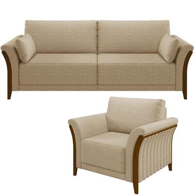 Kit Sofá 02 Lugares 162Cm Com Poltrona M03 Bege Escuro