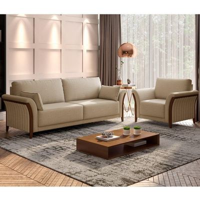 Kit Sofá 02 Lugares 162Cm Com Poltrona M03 Bege Escuro