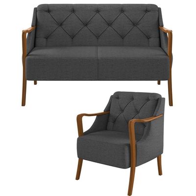 Kit Sofá 02 Lugares 135Cm Com Poltrona Coral M03 Chumbo