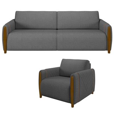 Kit Sofá 3 Lugares 223Cm Com Poltrona Flora M03 Chumbo