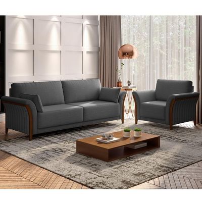 Kit Sofá 02 Lugares 162Cm Com Poltrona M03 Chumbo
