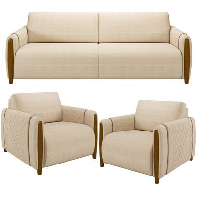 Kit Sofá 02 Lugares 168Cm Com 02 Poltronas Flora M03 Bege
