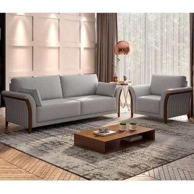 Kit Sofá 3 Lugares 222 Com Poltrona M03 Linho Cinza