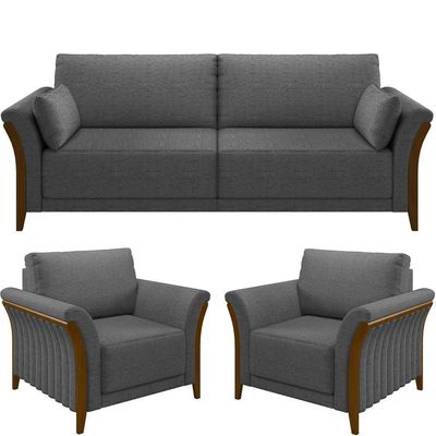 Kit Sofá 02 Lugares 162Cm Com 02 Poltronas M03 Chumbo
