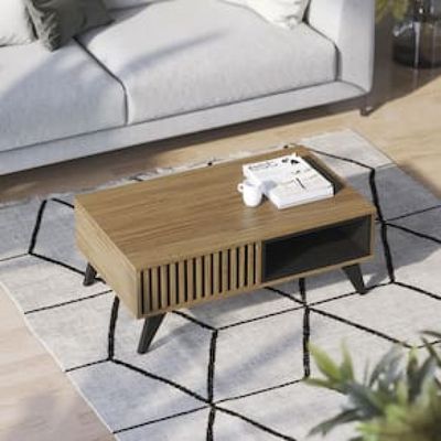 Mesa de Centro Colibri Jeri MDP com Pés de Madeira Maciça Marrom