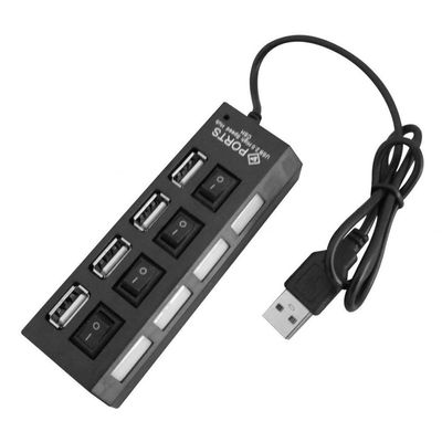 Hub Usb 2.0 com 4 Portas com Chave Power Individual Preto