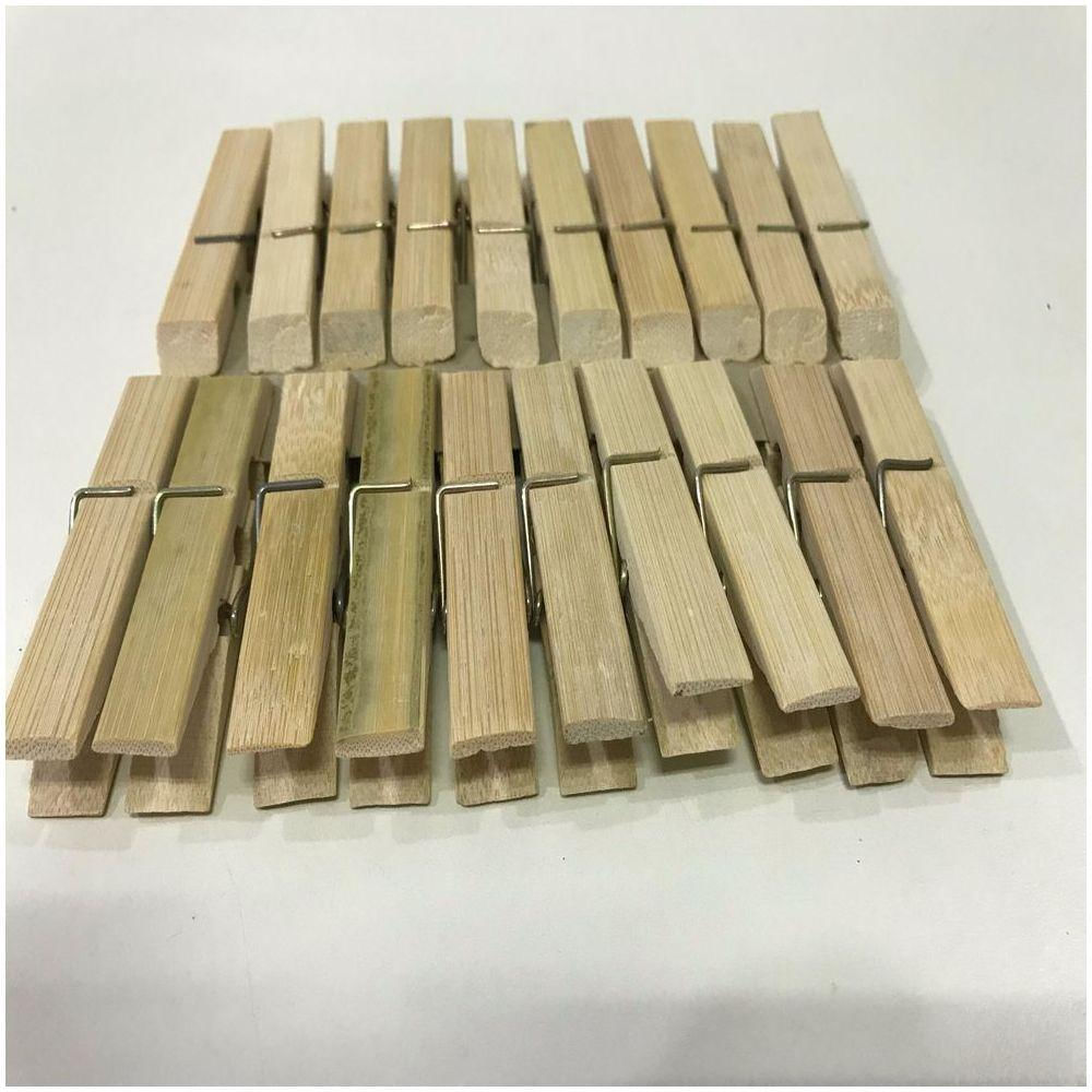 Conjunto Pregadores De Roupa Com 20 Peças Em Bambu Madeira