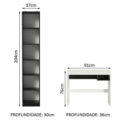 Escrivaninha Rubi e Estante Livreiro 6906 Branco Preto