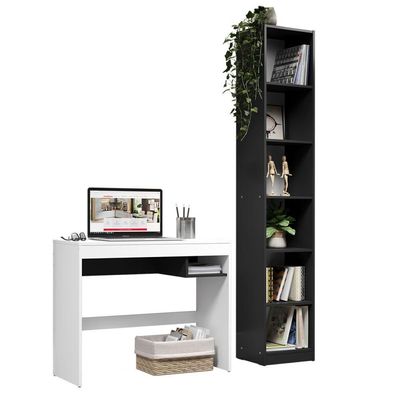Escrivaninha Rubi e Estante Livreiro 6906 Branco Preto
